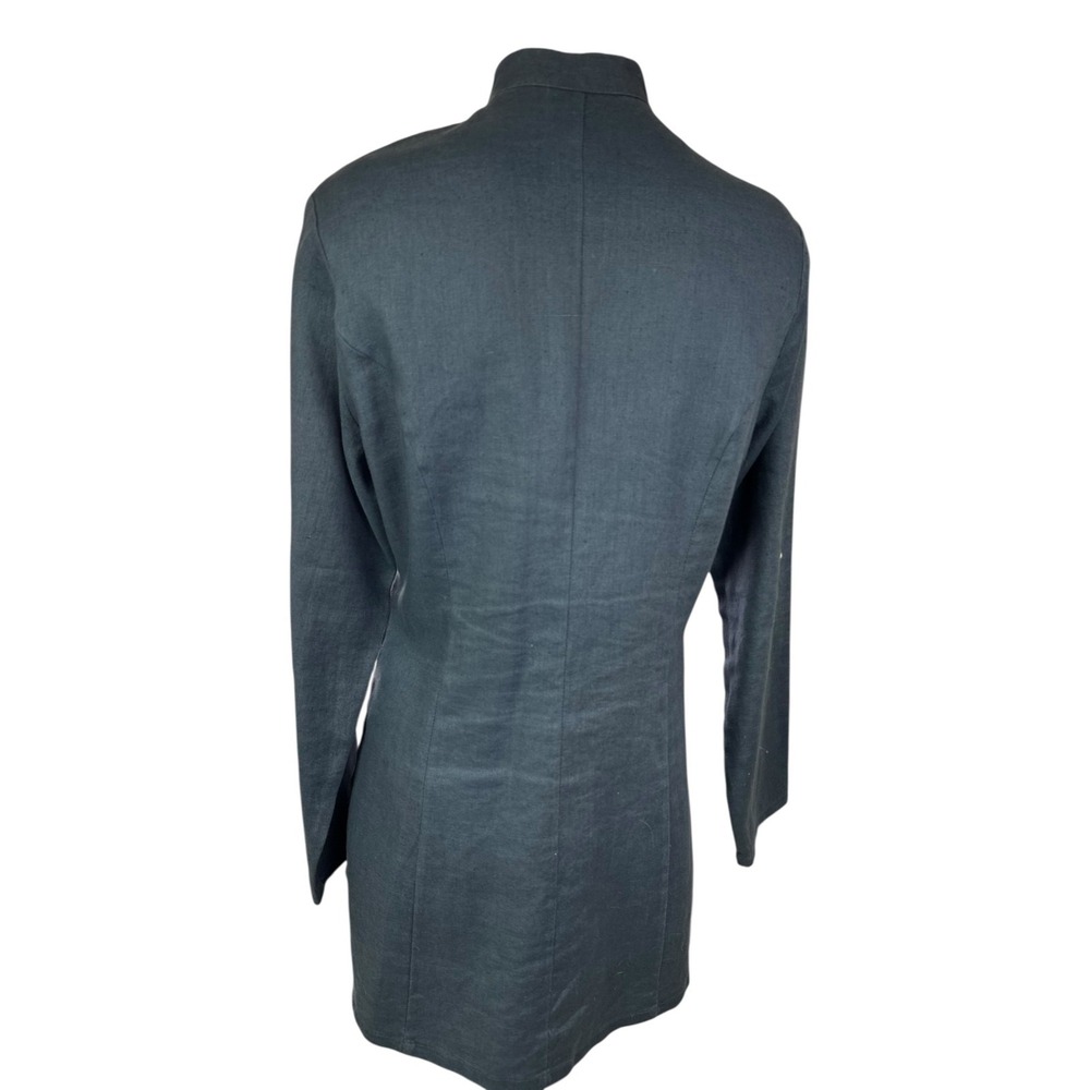 Willi Smith Blue Tunic Blouse Sz 6 100% Linen Button Front Stand Up Collar - Picture 3 of 6